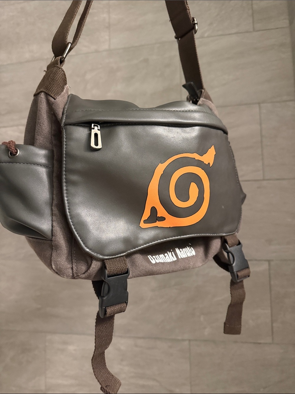 Naruto Uzumaki Symbol Messenger Bag - Brown with Orange Emblem